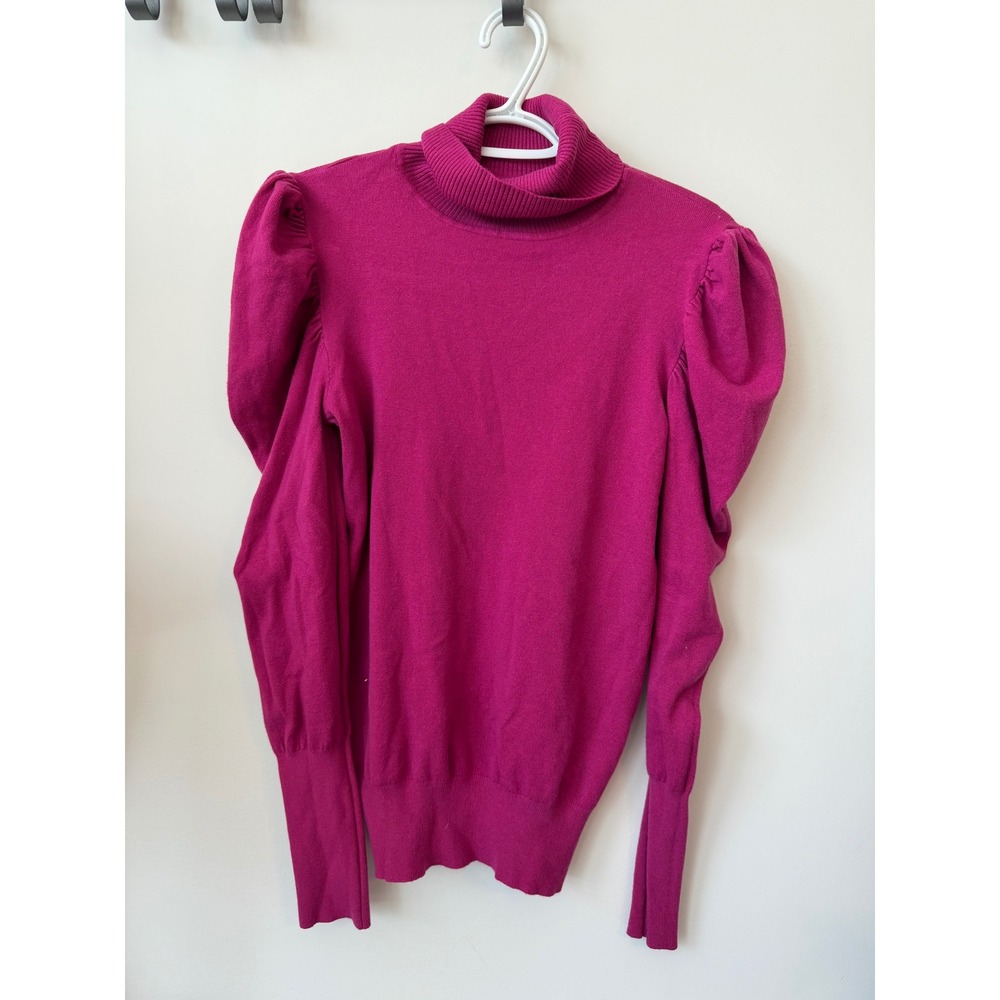 VICI Magenta Pink Puff Sleeve Turtleneck Sweater Large Dramatic Shoulder Knit